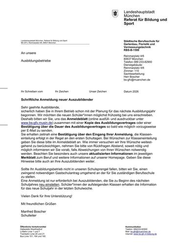 Anschreiben der Schulleitung